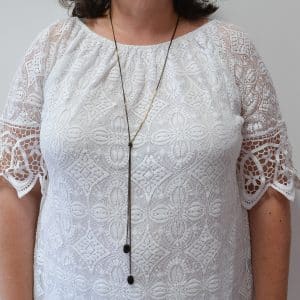 Collier sautoir perles noires agate à enfiler, chaîne métal