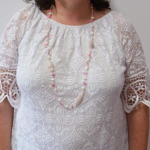 Collier sautoir multi-pierres rose