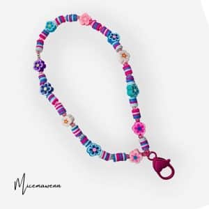 cordon bijour de téléphone poignet coeur rose , perles fleurs multicolores
