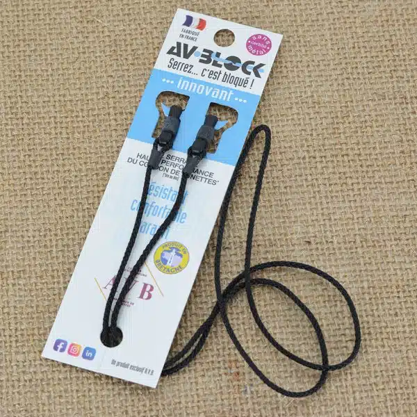 Cordon de lunettes AVBlock classique noir. disponible en longueur 65cm et 80 cm