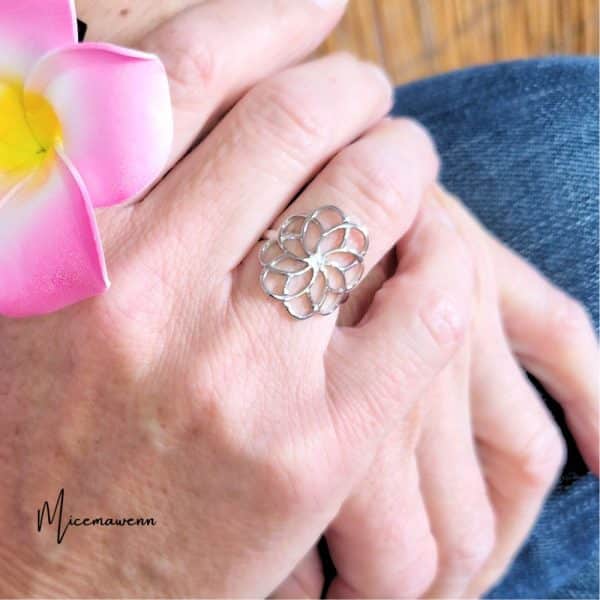 Bague Fleur acier inoxydable