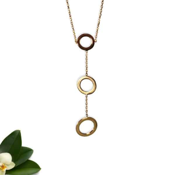 Collier pendant 3 cercles Plaqué Or 16 carats
