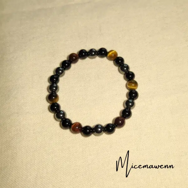 Bracelet "Triple protection" avec perles Hématite - Oeil de tigre - Onyx d'Afrique du Sud