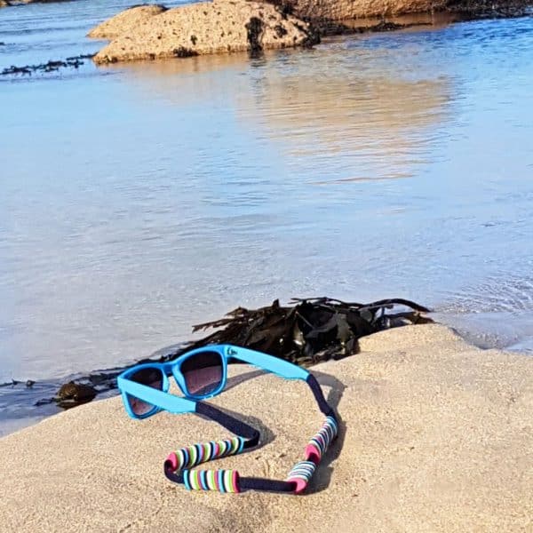 Cordon flottant lunettes chaussette noir, curseur multicolores pour une bonne visibilité dans l'eau