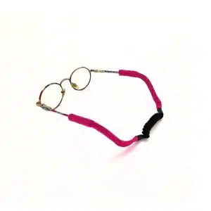 cordon de lunettes enfant auto-ajustable, fixation chaussette . Référence MOUFLET. Coloris Rose intense