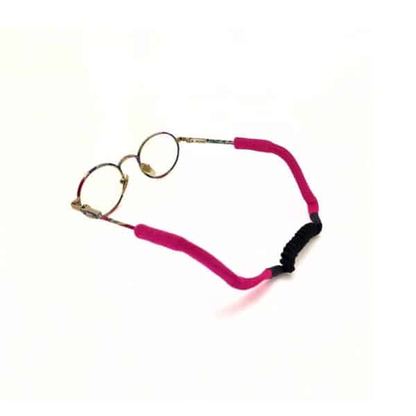 cordon de lunettes enfant auto-ajustable, fixation chaussette . Référence MOUFLET. Coloris Rose intense