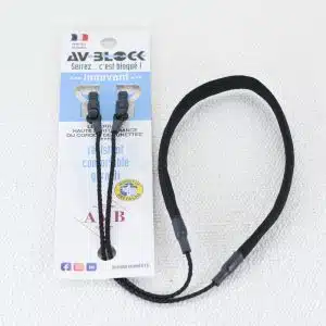 Cordon de lunettes Classique Chaussette avec système de fixation AVBlock. Coloris noir. Fabriqué par Atelier du Vieux Bourg.