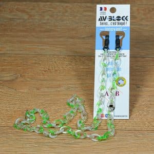 Chaine de lunettes Acétate vert acidulé et cristalMulticolore avec système de fixation AVBlock