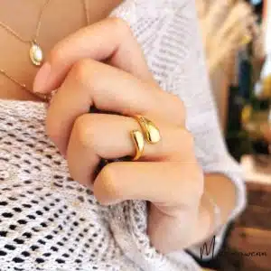 Bague large acier inoxydable doré, ajustable