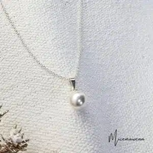Chaine en argent 50 cm - Pendentif en argent perle 10mm nacre imitation perle d'eau douce, perle de culture