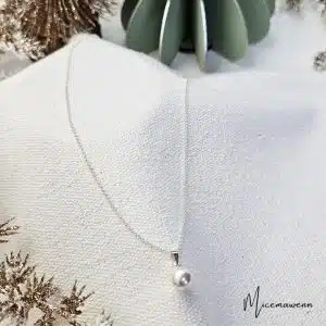 Chaine en argent 50 cm - Pendentif en argent perle 10mm nacre imitation perle d'eau douce, perle de culture