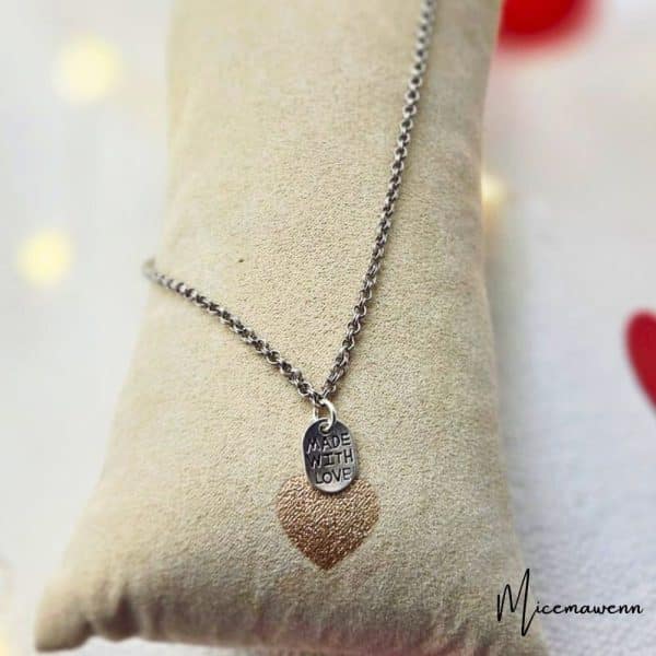 Collier Love chaine métal palladium avec médaille message Made with Love