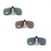 Clips solaires polarisés. Disponible en 3 couleurs : Vert G15 : équilibre luminosité et confort visuel. Marron : renforce les contrastes et les reliefs Gris : respecte les couleurs naturelles