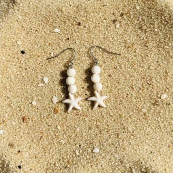 -Boucles d'oreilles étoile de mer, coloris coquillage