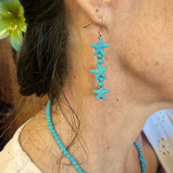 Boucles d'oreilles étoiles de mer, coloris turquoise