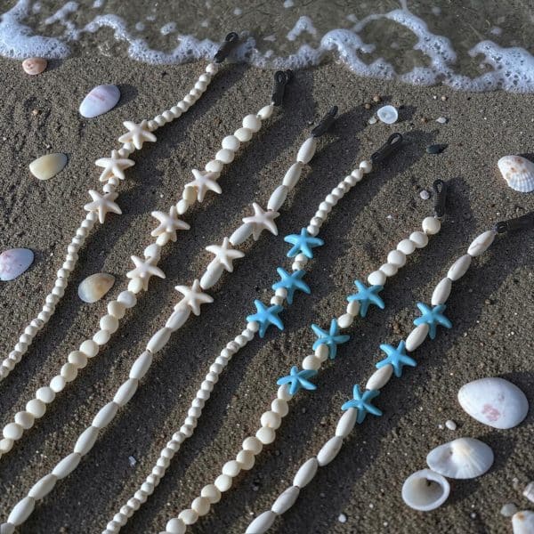 Cordon de lunettes Blanc et turquoise Étoiles de mer – Esprit bord de mer - 6 modèles disponibles