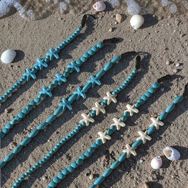 Cordon de lunettes Étoiles de mer turquoise – Esprit bord de mer