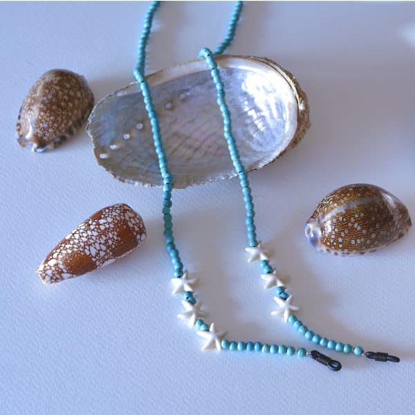 Cordon de lunettes Étoiles de mer turquoise – Esprit bord de mer